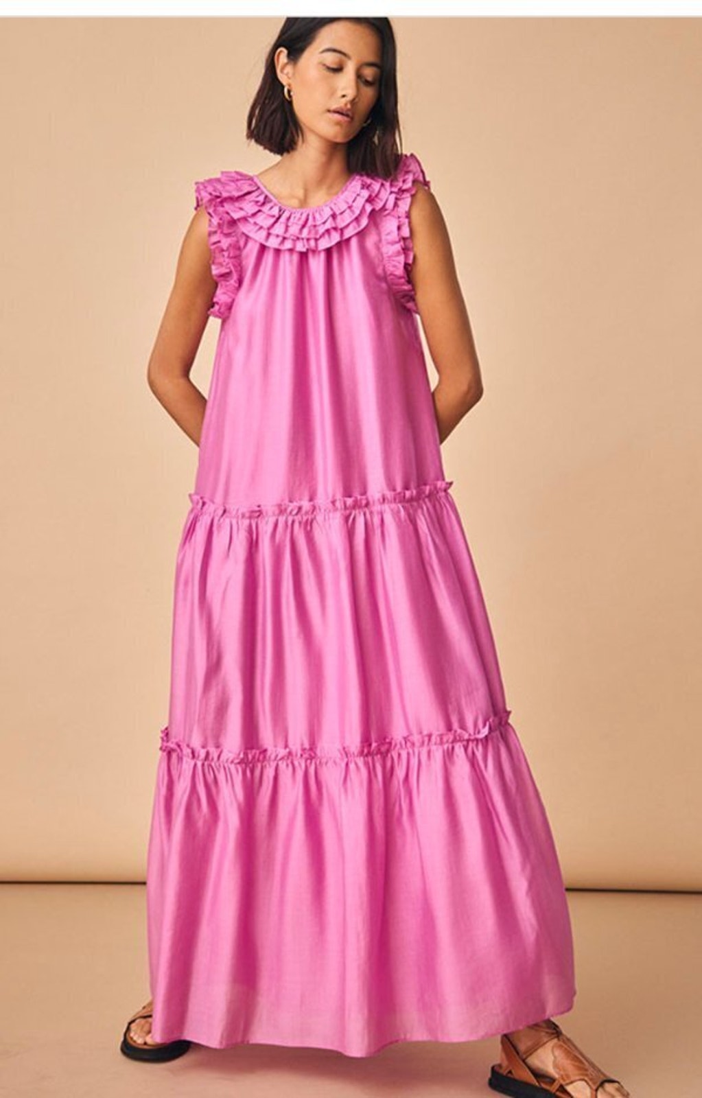 Hunter Bell Sz S Small Davey Dress Magenta Pink Purple Maxi Ruffle